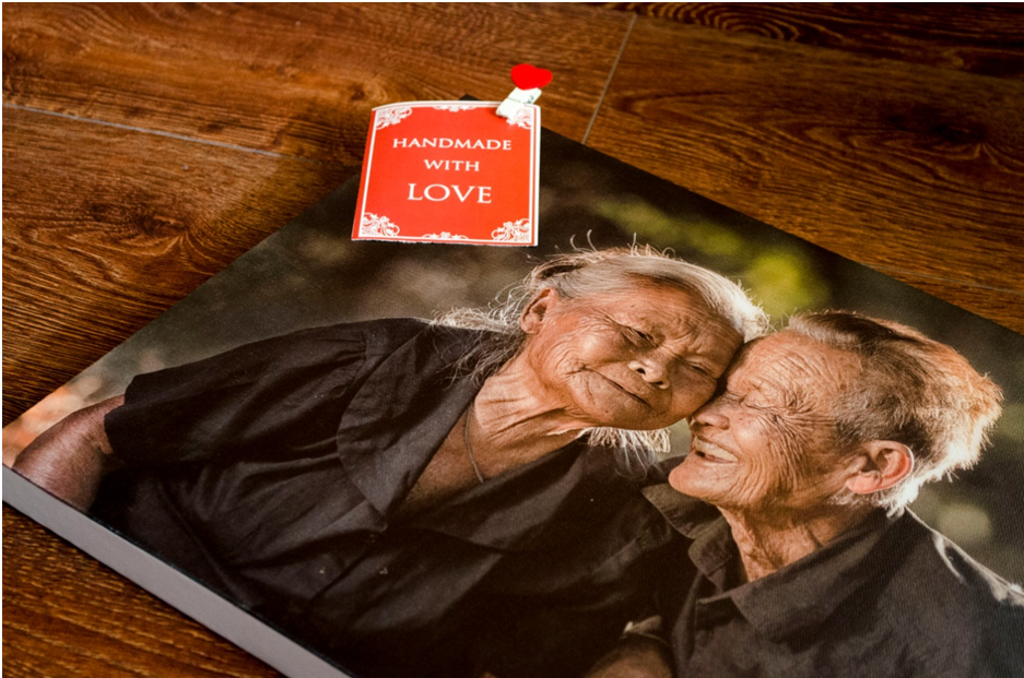 Asian old couple photo printed on canvas