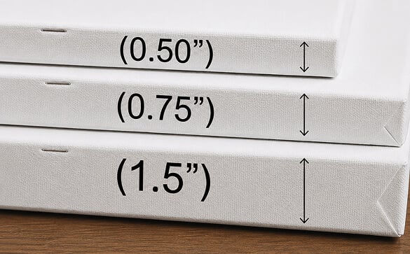 Canvas wrap thickness options: 0.50", 0.75", and 1.5"