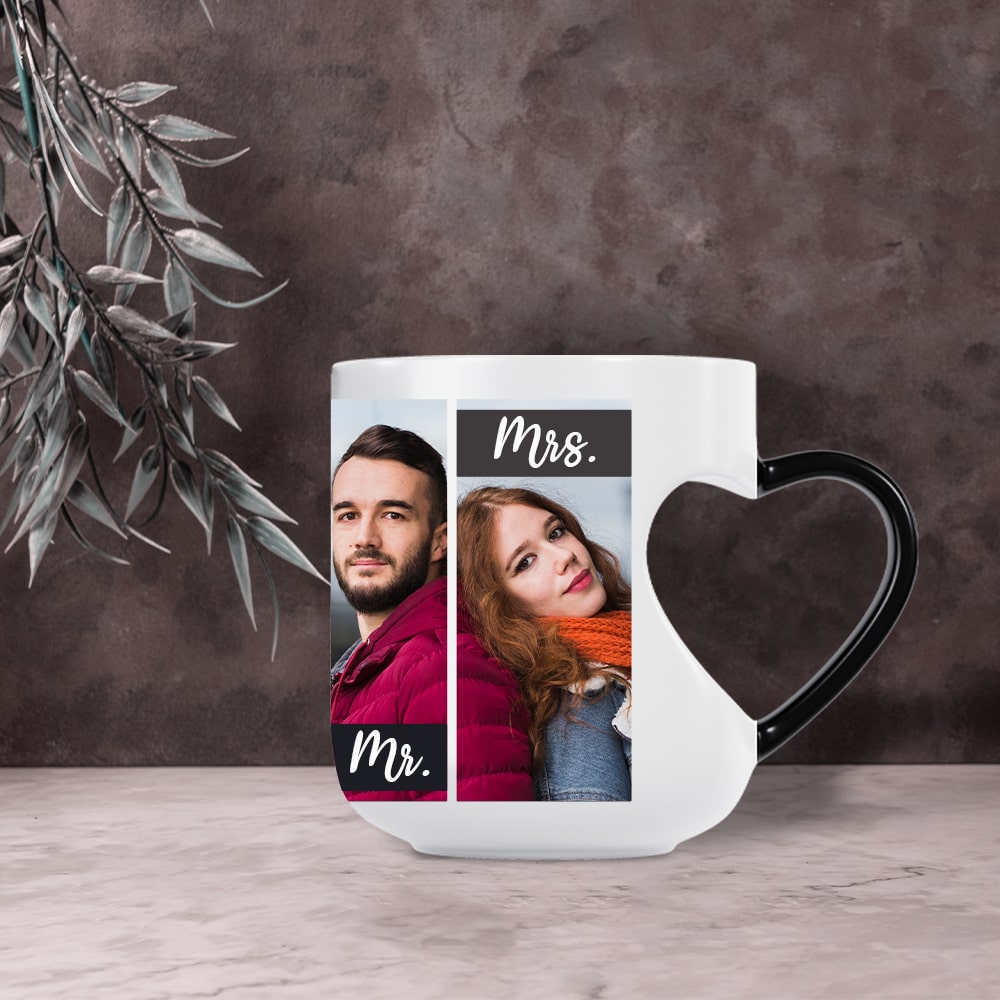 Cut heart handle black magic mug